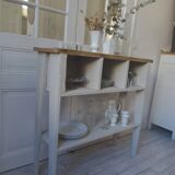 Vintage craft console furniture in pitch pine sublimated in a linen shade.