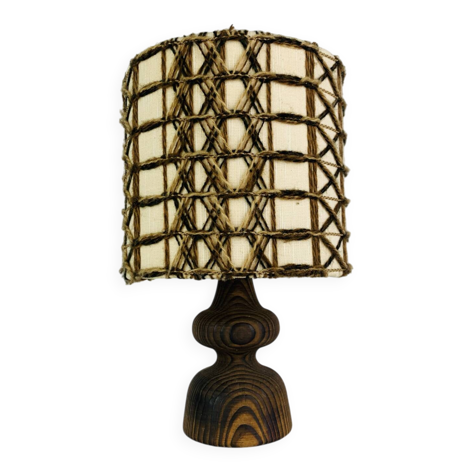 Temde Leuchten brutalist lamp, wood and wool from the 1960s.