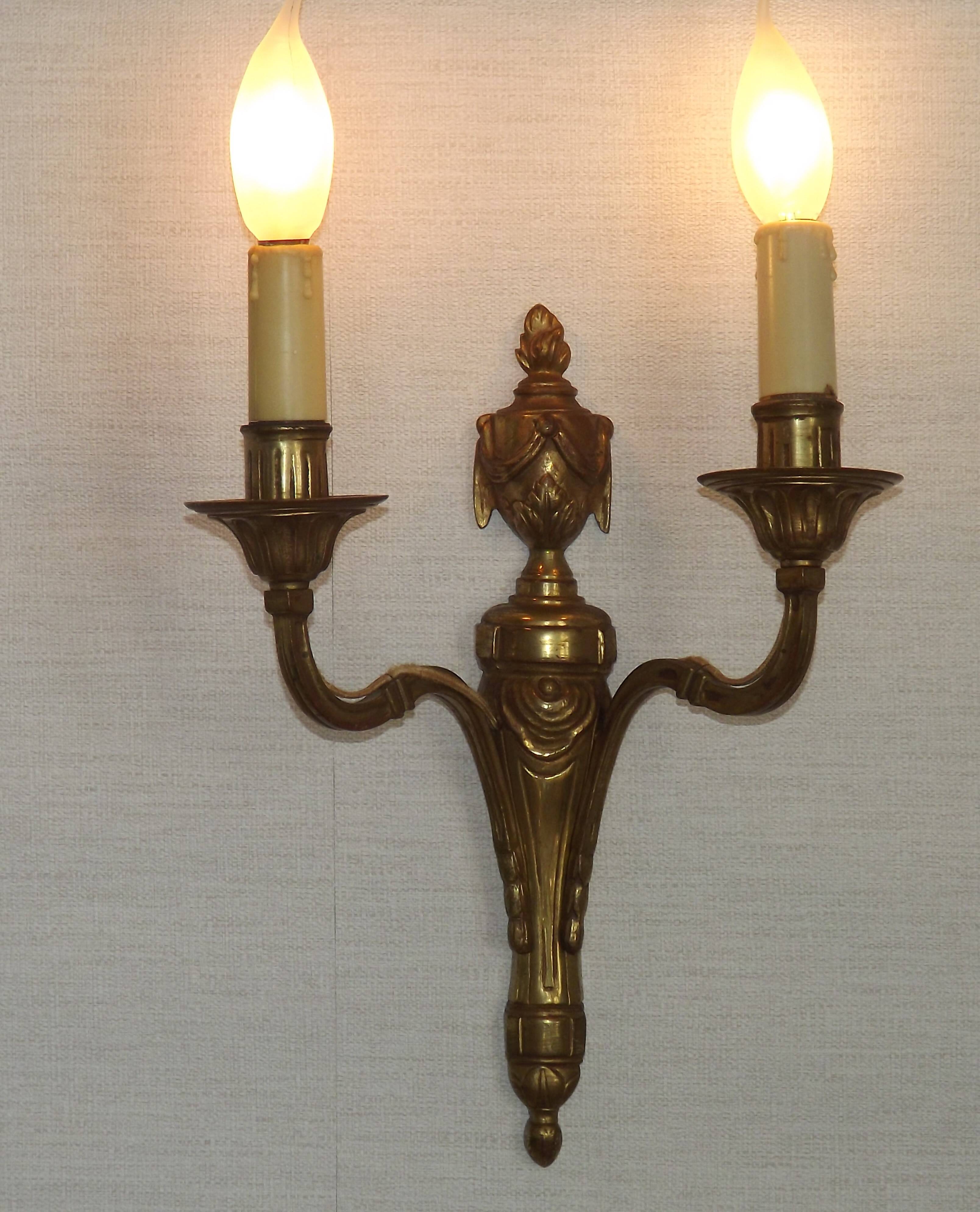 Large Bronze French Double Light Empire Wall Sconce with Urn Detail