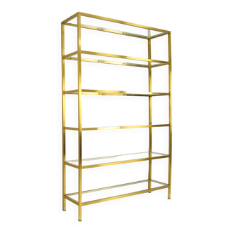 Hollywood Recency Brass and Crystal Shelving, France 70s
