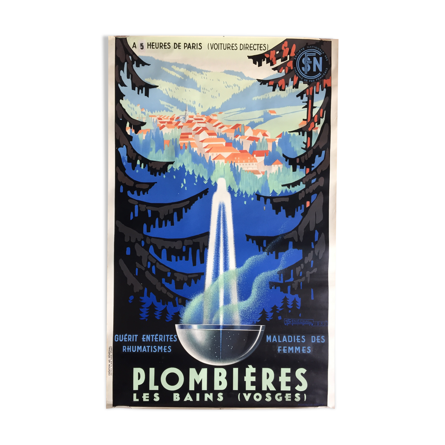 Old tourism poster Plombières-les-Bains Vosges 1939