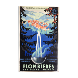Affiche ancienne tourisme Plombières-les-Bains Vosges 1939