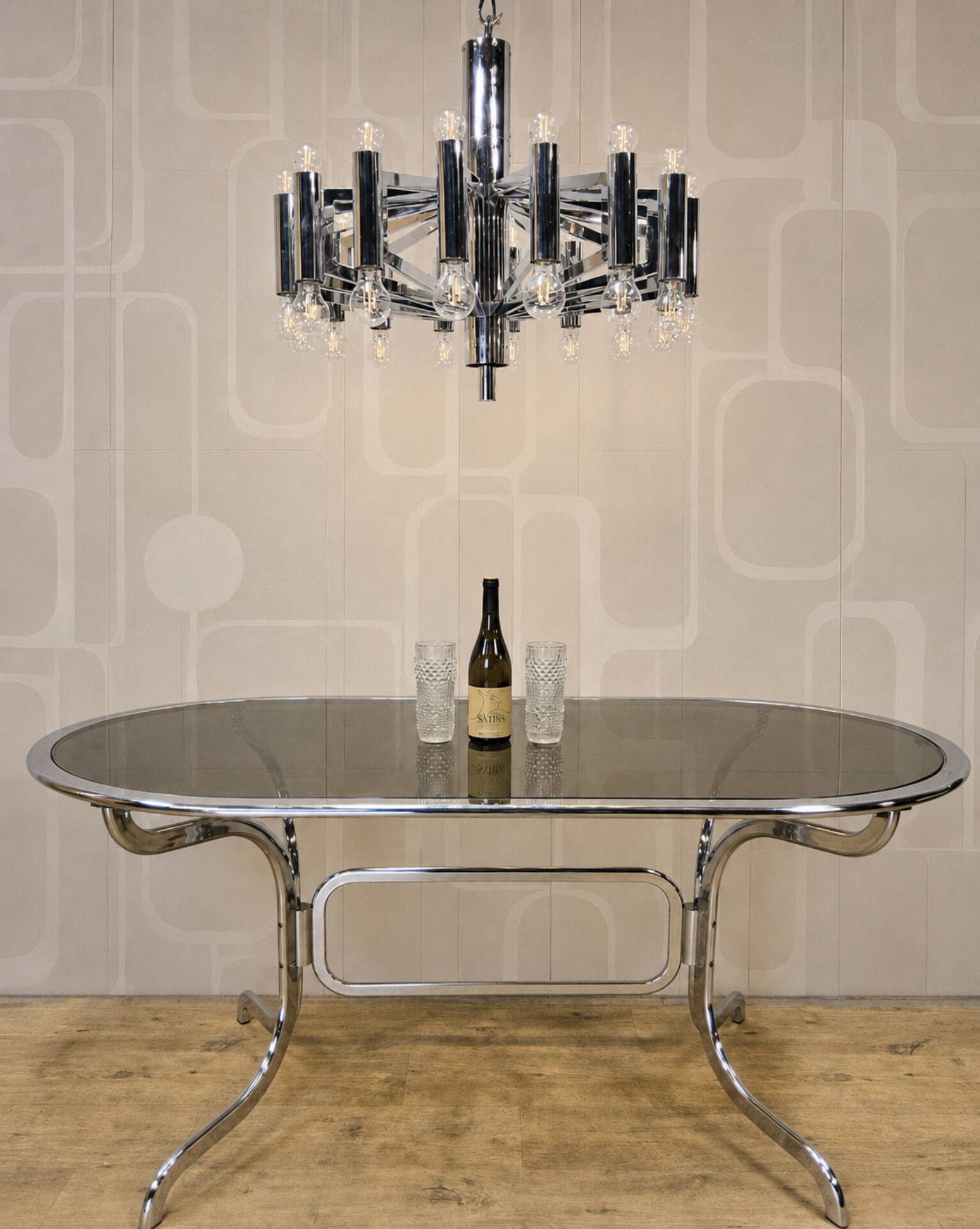Vintage large chrome Italian Space Age pendant lamp Sciolari