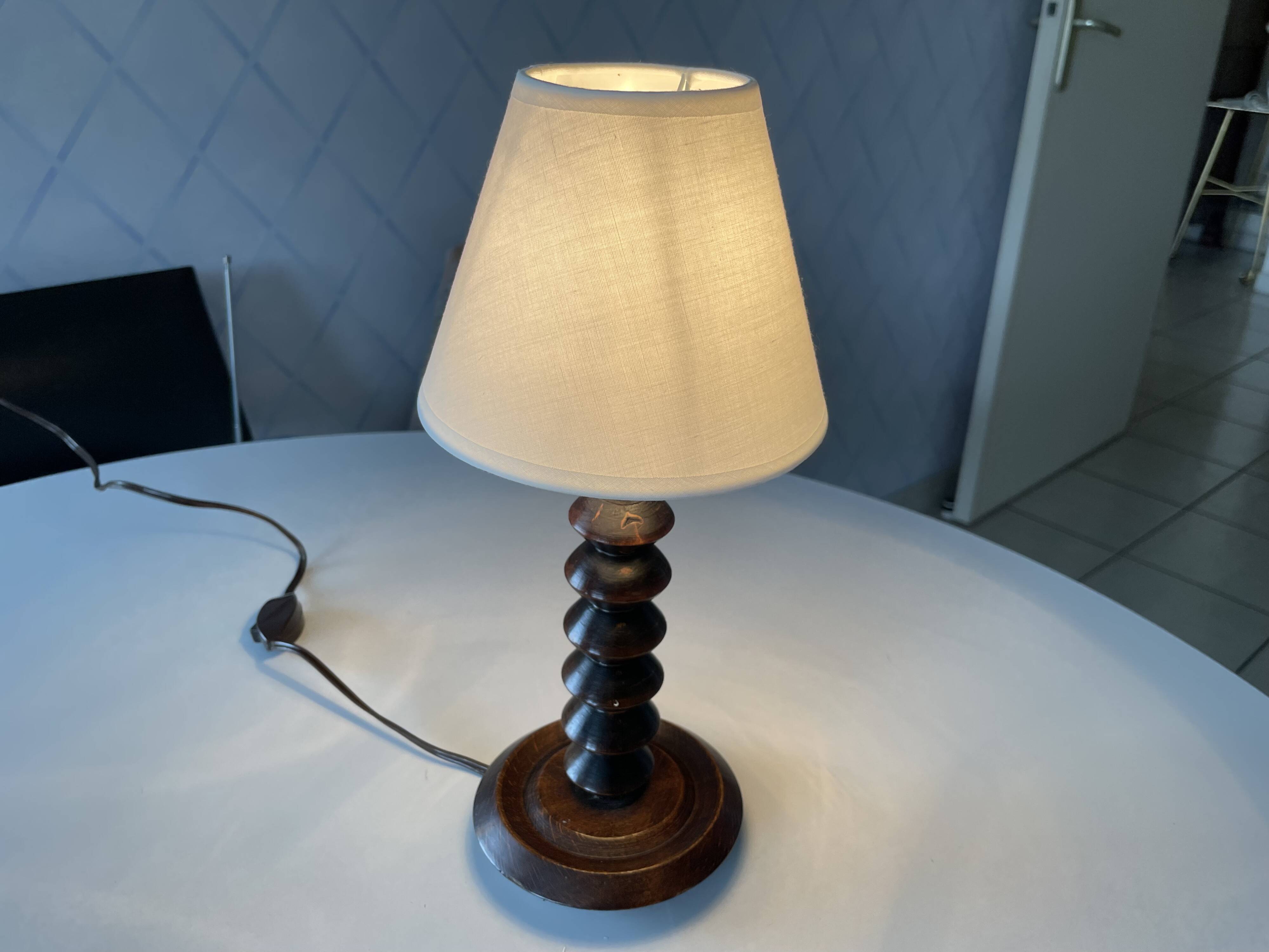 Wooden table lamp from the 70s