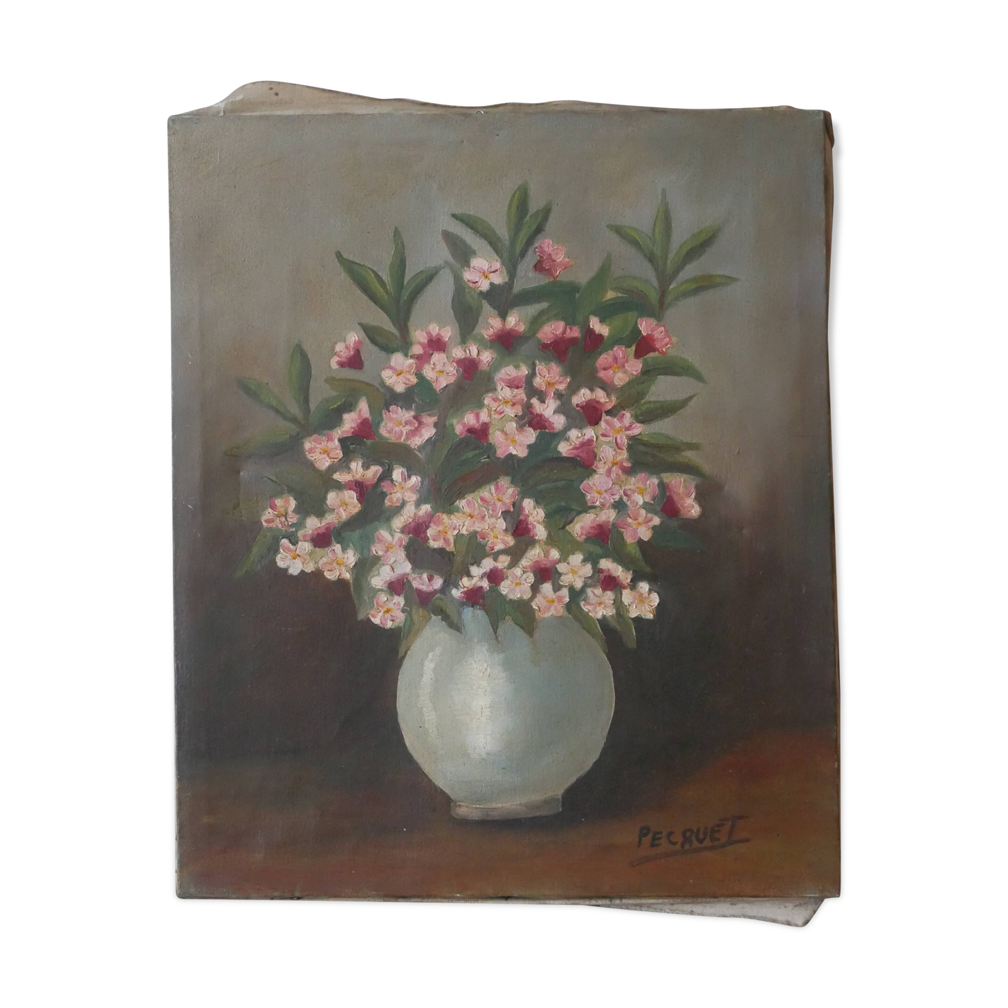 Oil painting on canvas still life bouquet of flowers bohemian countryside