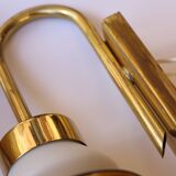 Pair of Scandinavian wall sconces, brass, opal glass and amber glass.