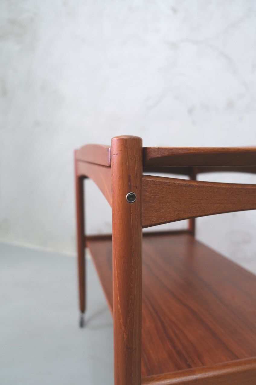 Danish teak bar cart with tray by Poul Hundevad, 1960s