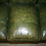 Victorian leather canapé, shield armrests, stamped Maple & Co.