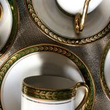 Vintage mocha set 5 coffee cups Napoleon porcelain white frieze green gold by hand