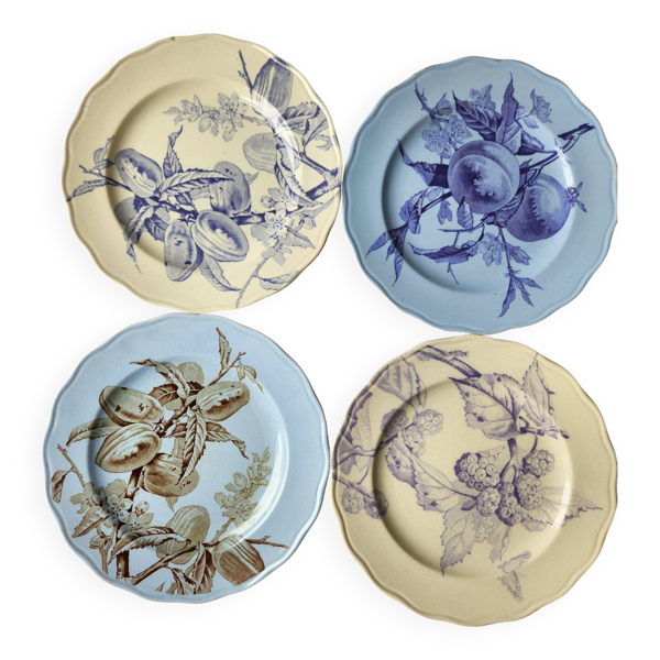 Assiettes x 4 plates anglaises Brown Westhead Moore & Cie, décor Pomona, 1872. Rares.