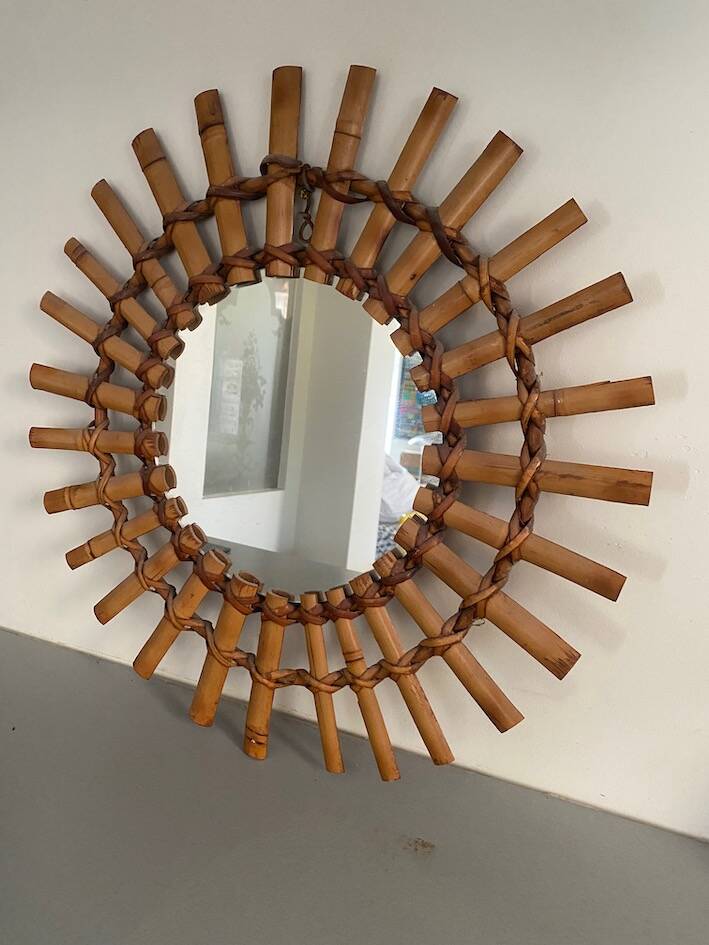 Miroir soleil bambou 1950