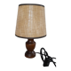 Table lamp foot turned wood, lampshade jute - vintage 1970