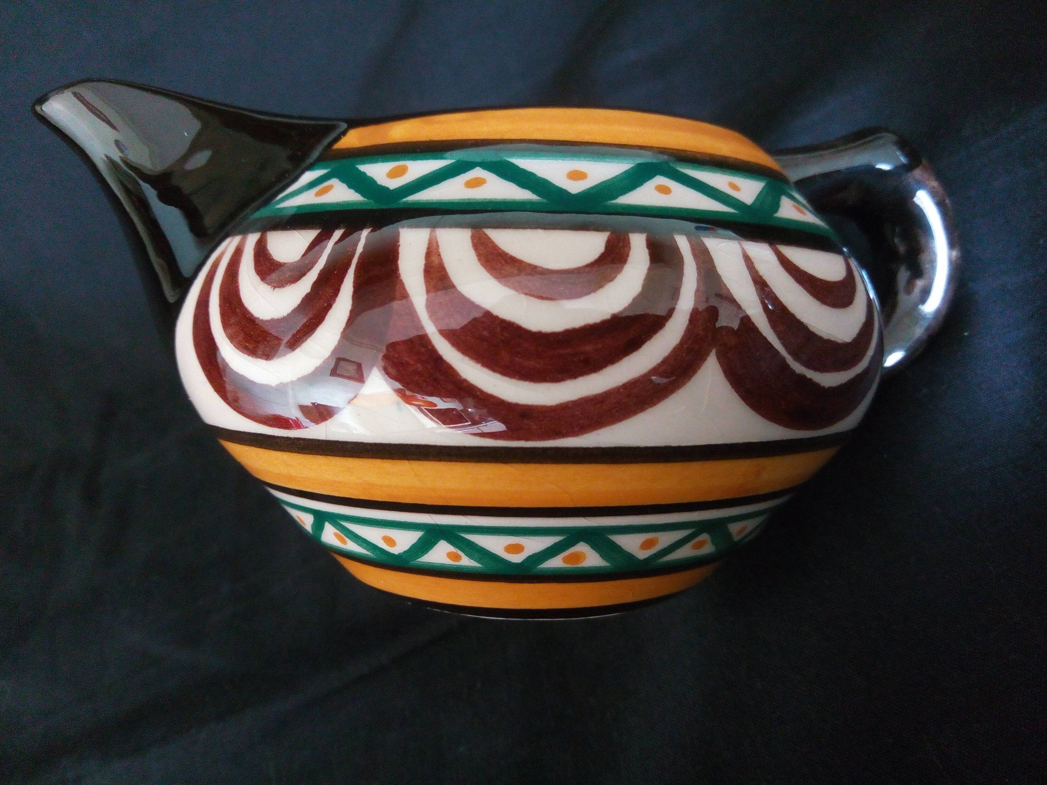 Art deco coffee service in St. Jean de Bretagne earthenware, hand painted (15 pieces)