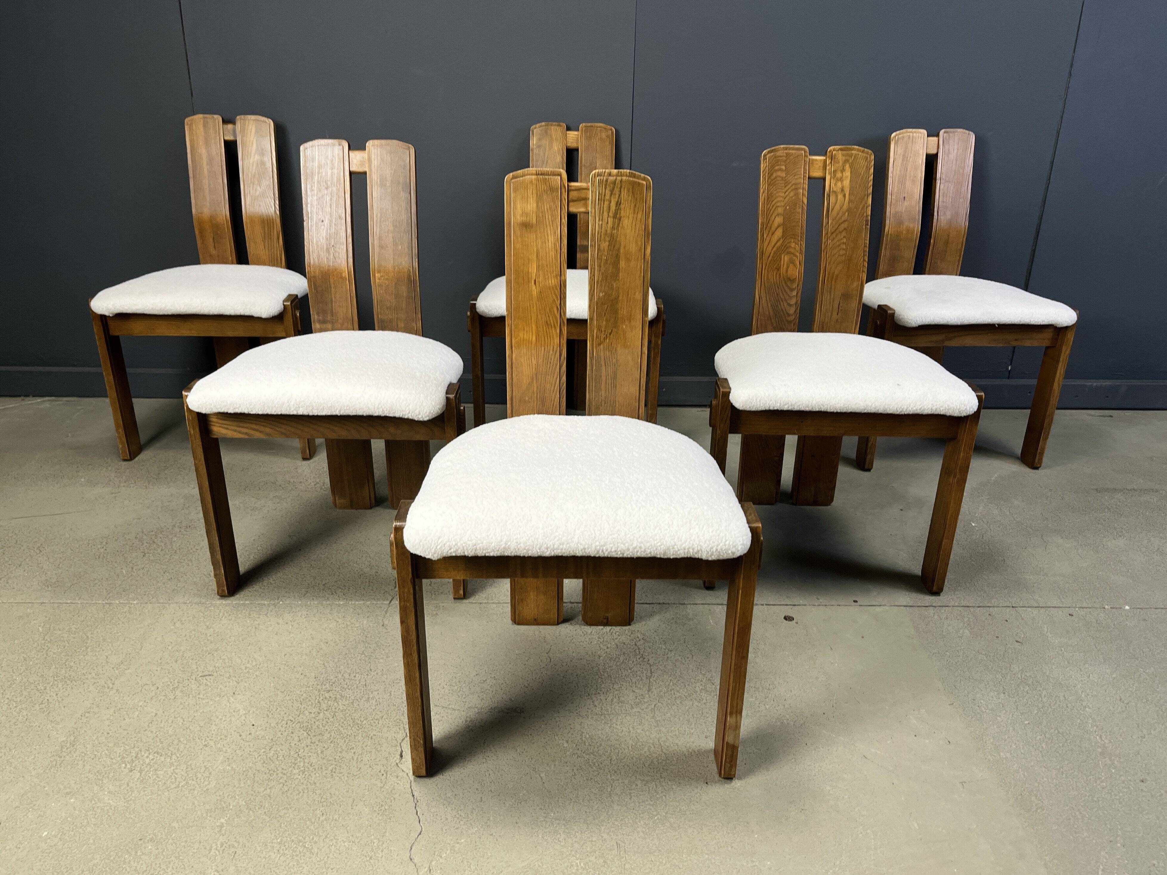Set of 6 brutalist dining chairs, 1960s