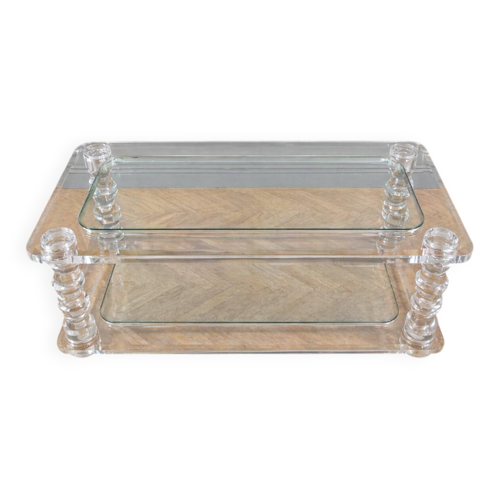 Design coffee table Maison Roméo in lucite and glass – 1970s