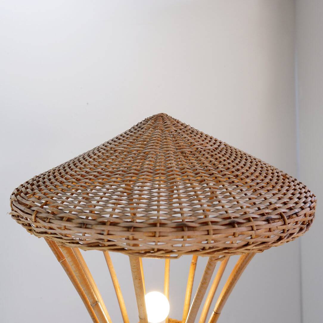 Mid-Century tripod Rattan Floor Lamp - 1960s