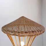 Lampadaire tripode en rotin, 1960