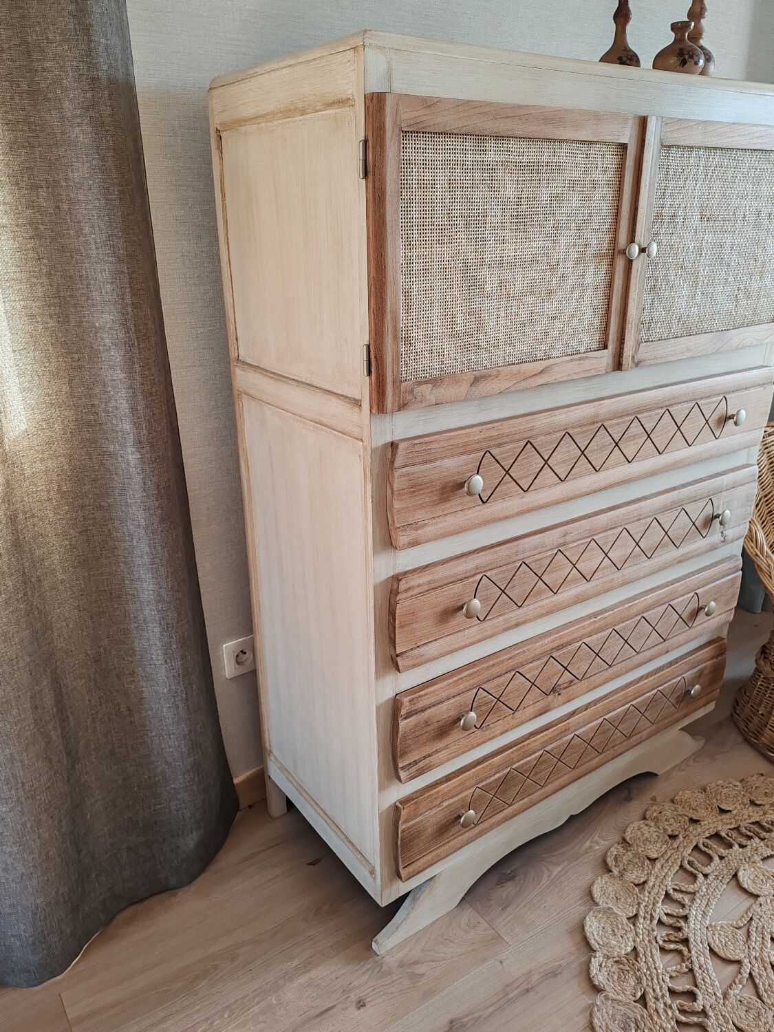 Vintage linen chest of drawers