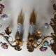 Two bronze wall light decorated with flowers in german porcelain