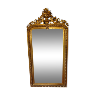 Miroir XIXème en bois stuqué doré 90 x 180 cm