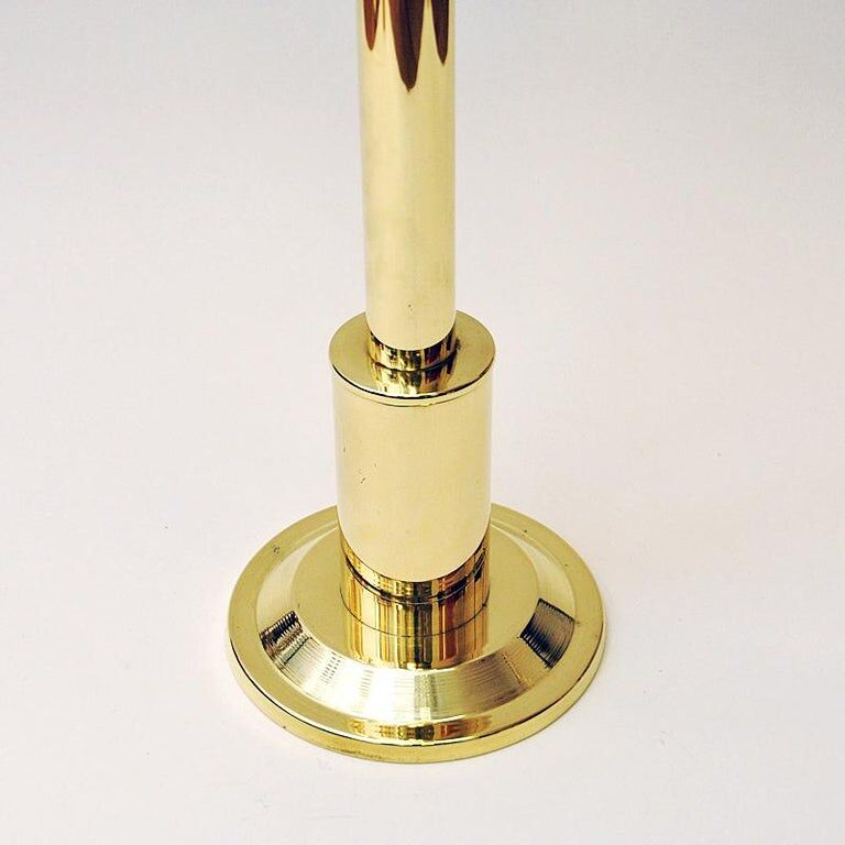 Norwegian Tall Odel Brass Candleholder with green shade 1960s