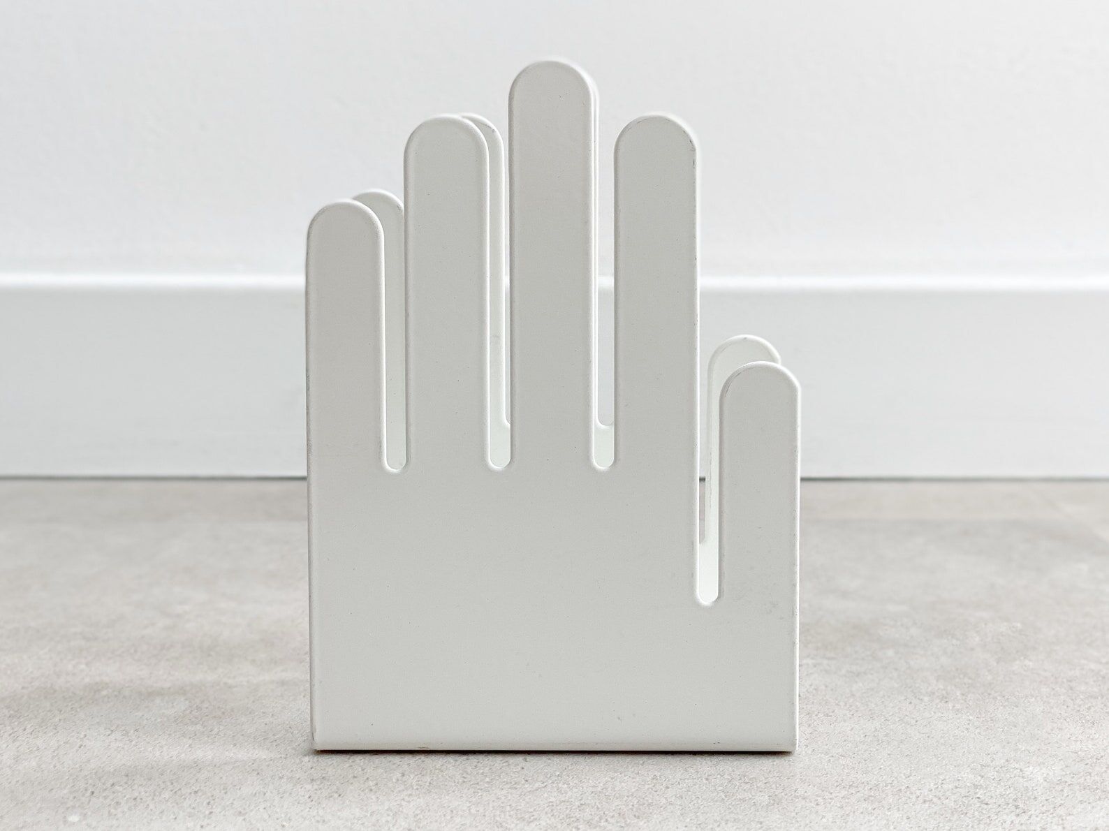 Vintage white metal hand letter holder