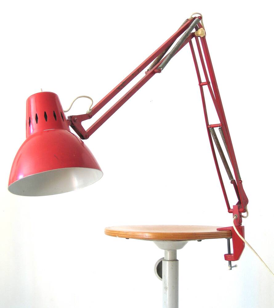 Red Vintage Task Lamp with Clamp – L.S.A. 101 – Retro Industrial Design