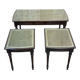 English nesting tables in mahogany and leather top under glass - work from the 1950s
