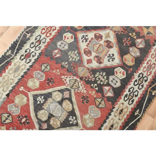 1970s Turkish Oushak Handmade Wool Cotton Red Runner Rug 131x354