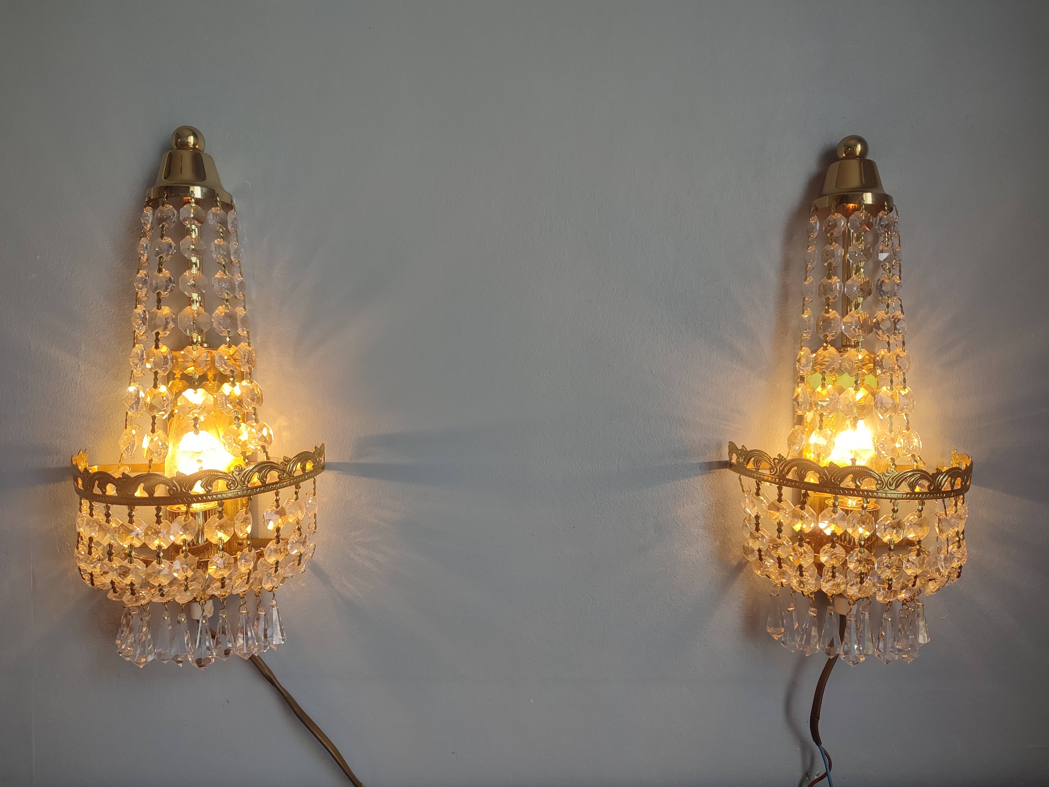 Pair of vintage Presiosa crystal wall lights