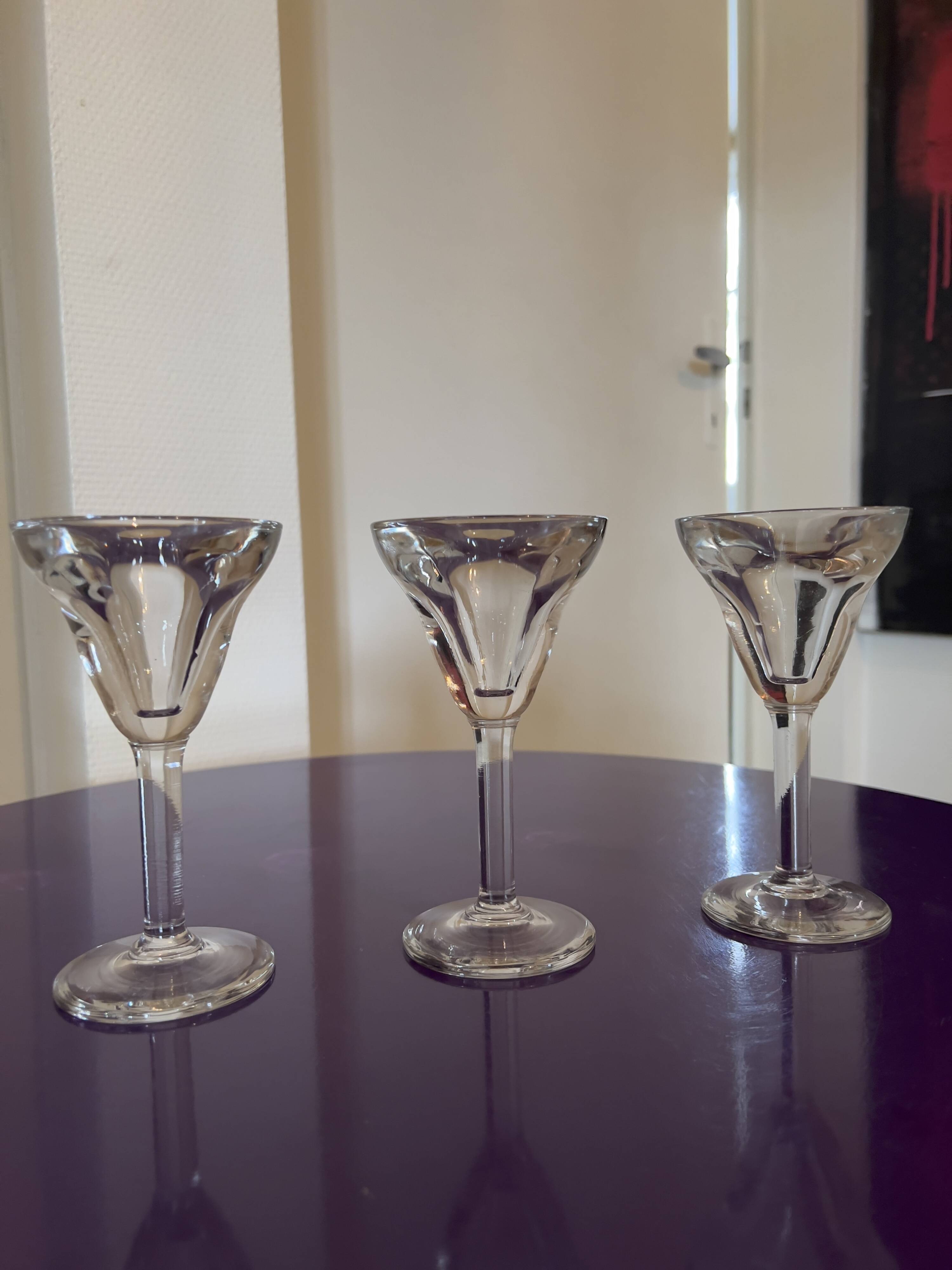 Set of 3 vintage bistro glasses in thick blown glass