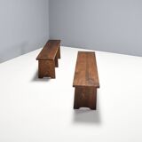 Set of French Artisan Benches in Solid Elm Wood, 1960s