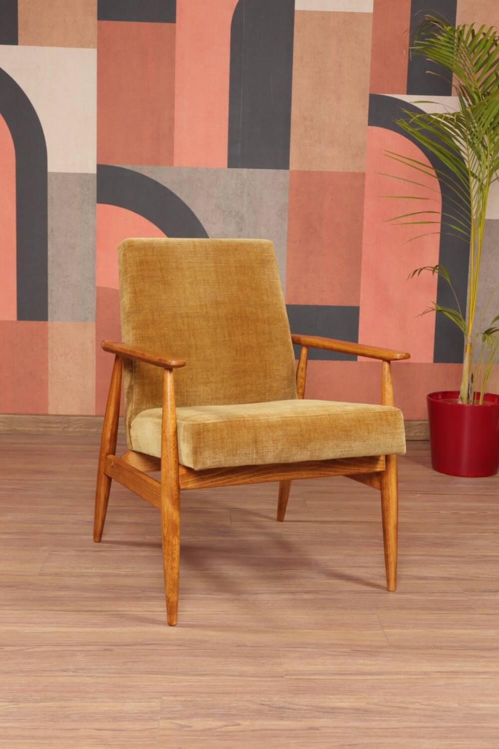 Scandinavian armchair golden velvet design by H.Lis