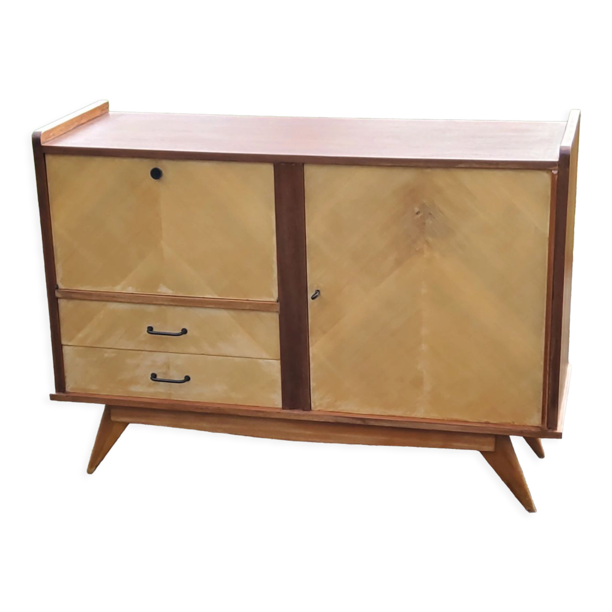 Enfilade of the 50s in oak and mahogany feet compass