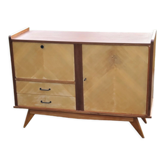 Enfilade of the 50s in oak and mahogany feet compass