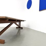 Refectory table in solid pine and beech, with X-shaped legs.