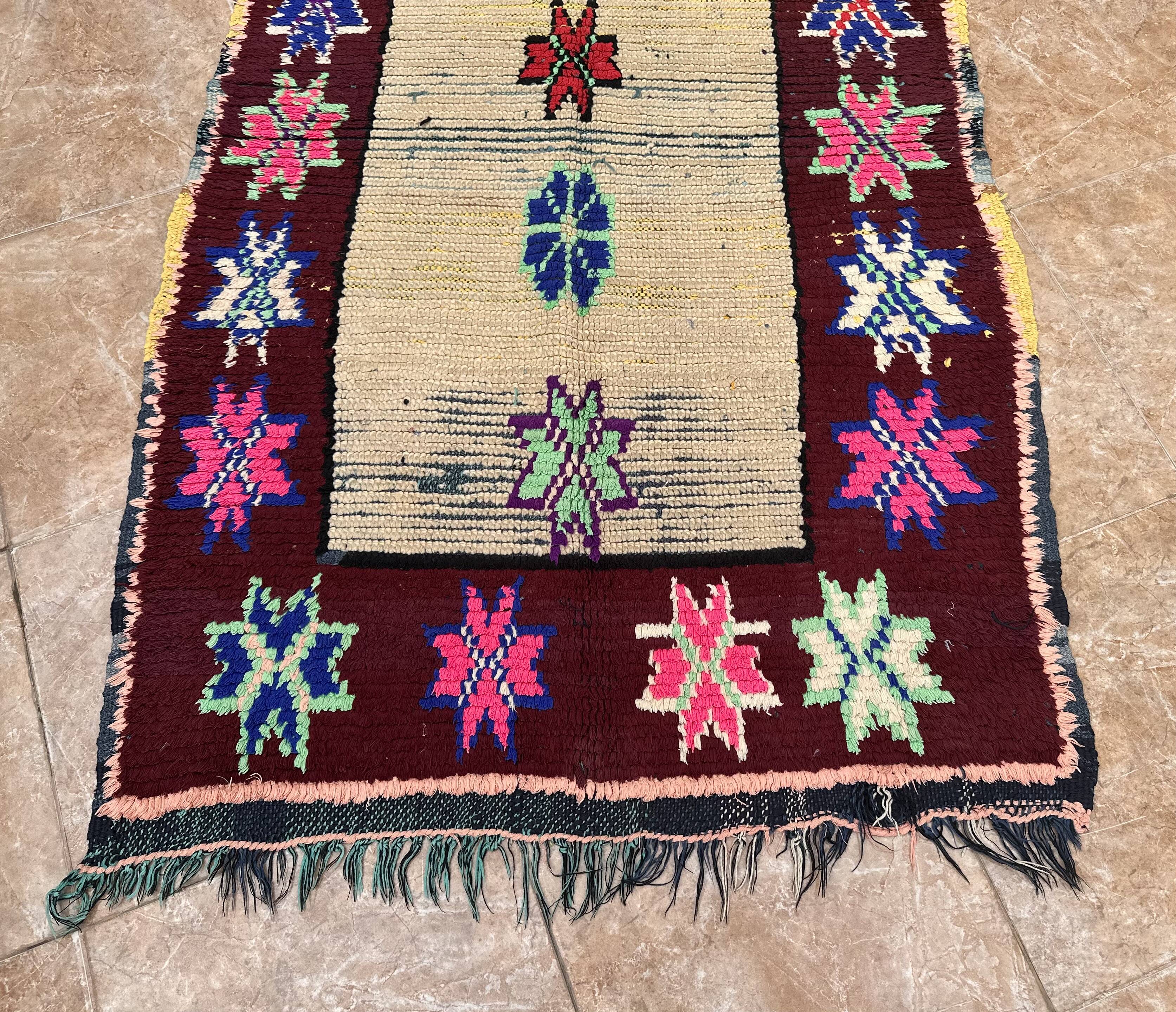 Unique Moroccan Rug - Vintage Art Deco Rug - Boucharouit Rug