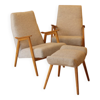 1960s armchair pair + ottoman