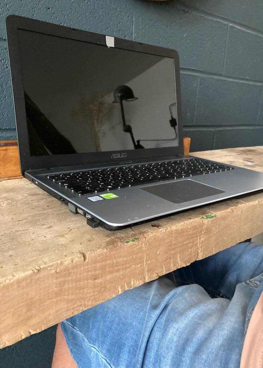 Old workbench with inclined legs