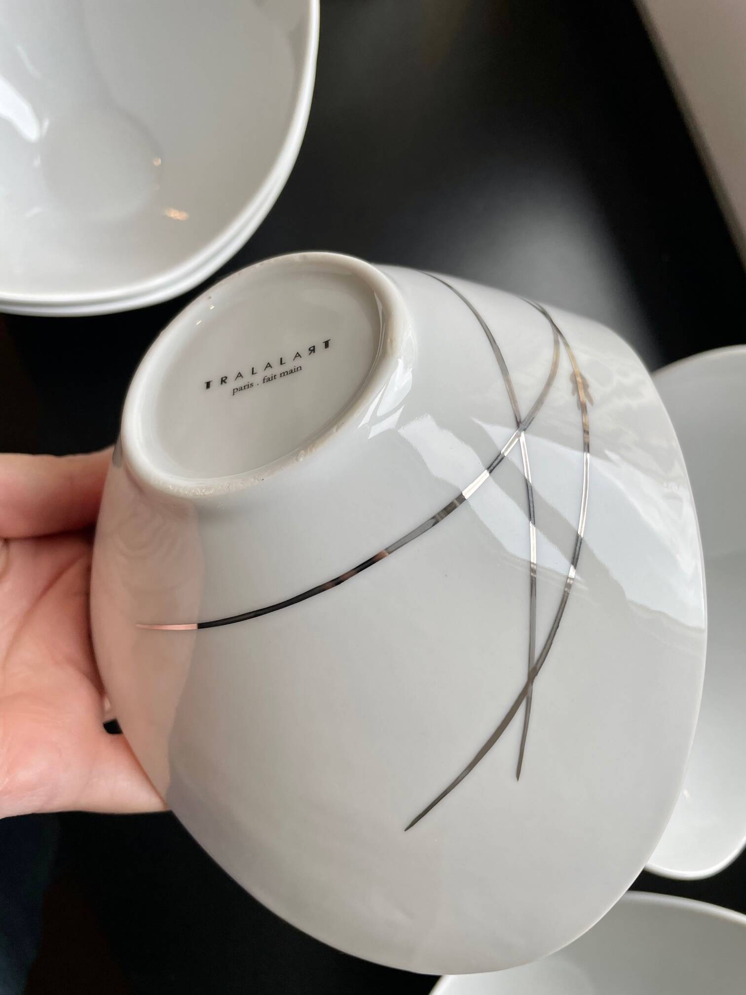 5 White and Silver Porcelain Bowls Made in France