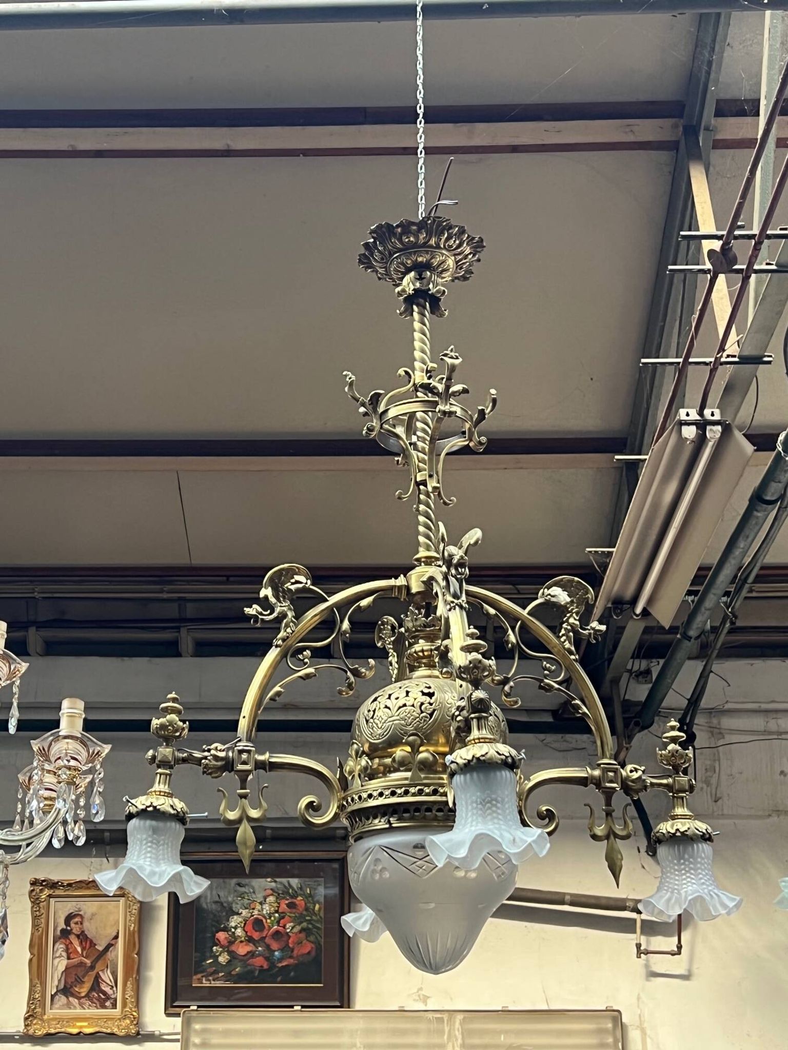 Grand antique chandelier in Gothic style.