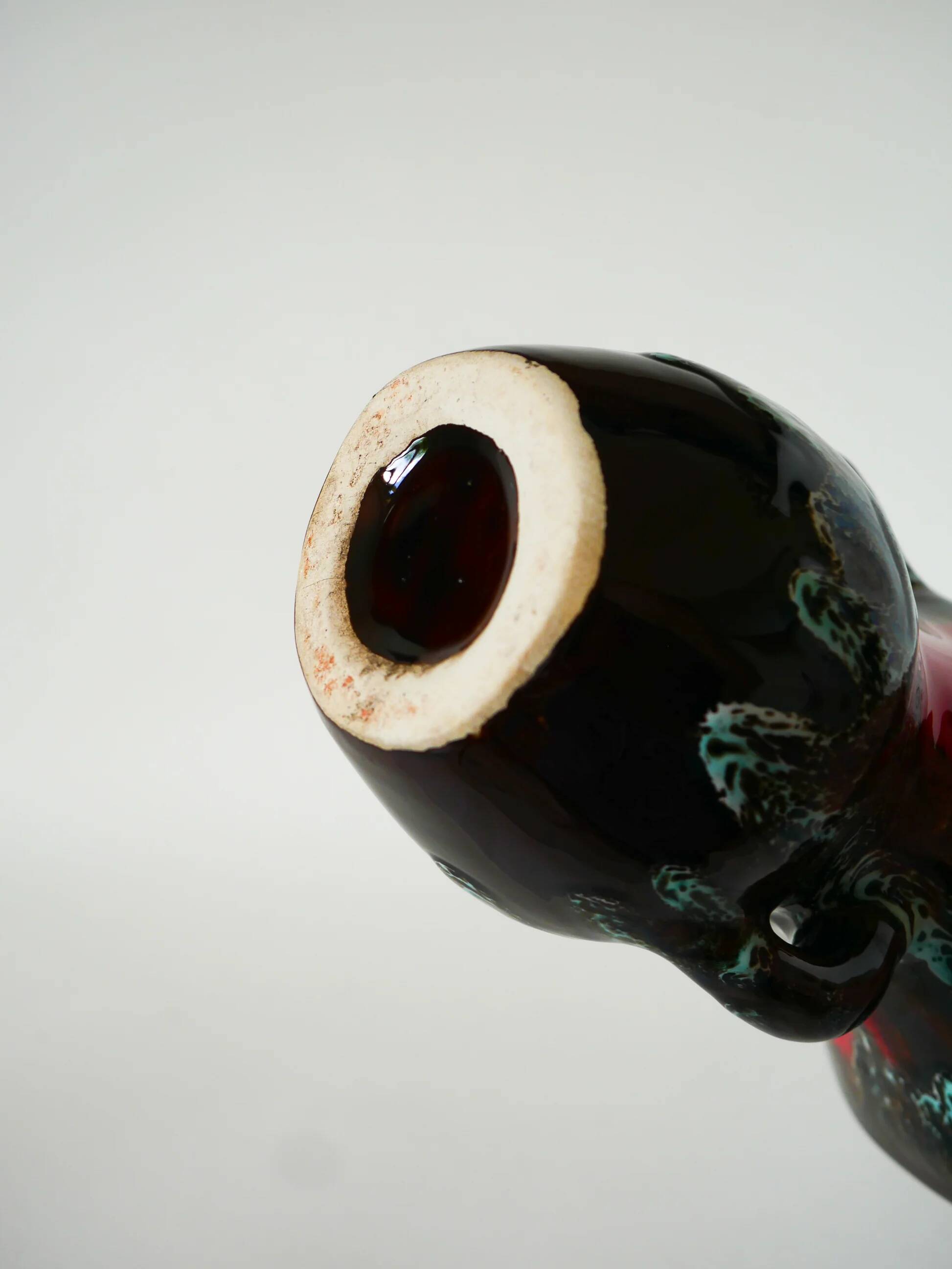 Ceramic vase, brown & red, 1970
