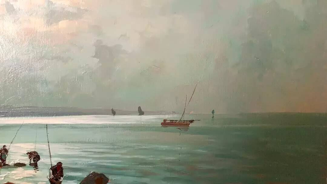 Oil painting on marine plywood from the 1930s g.piccinni (the beach of