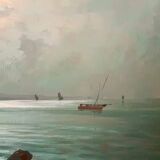 Oil painting on marine plywood from the 1930s g.piccinni (the beach of