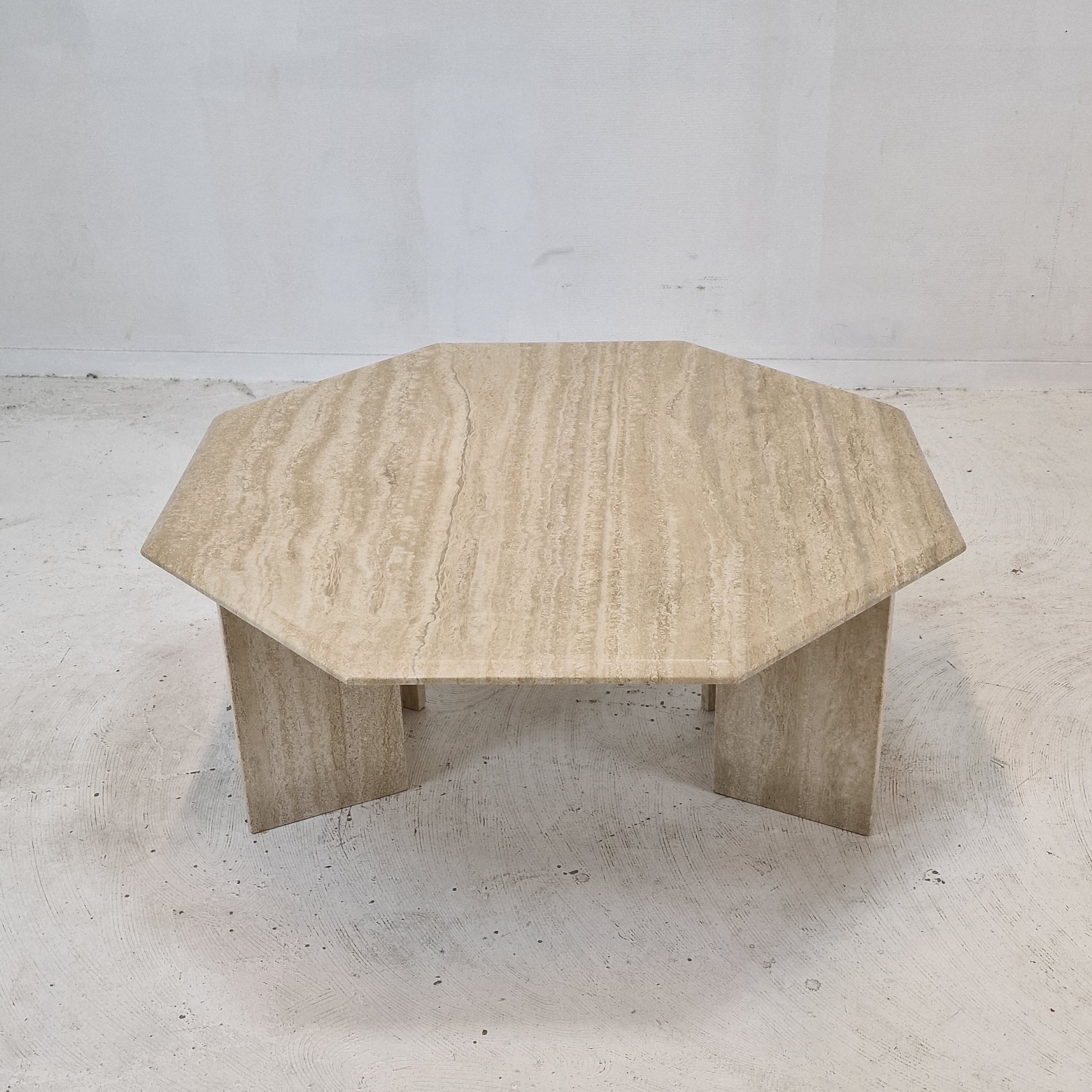 Italian octagon coffee table in travertine, 1980s