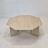 Italian octagon coffee table in travertine, 1980s