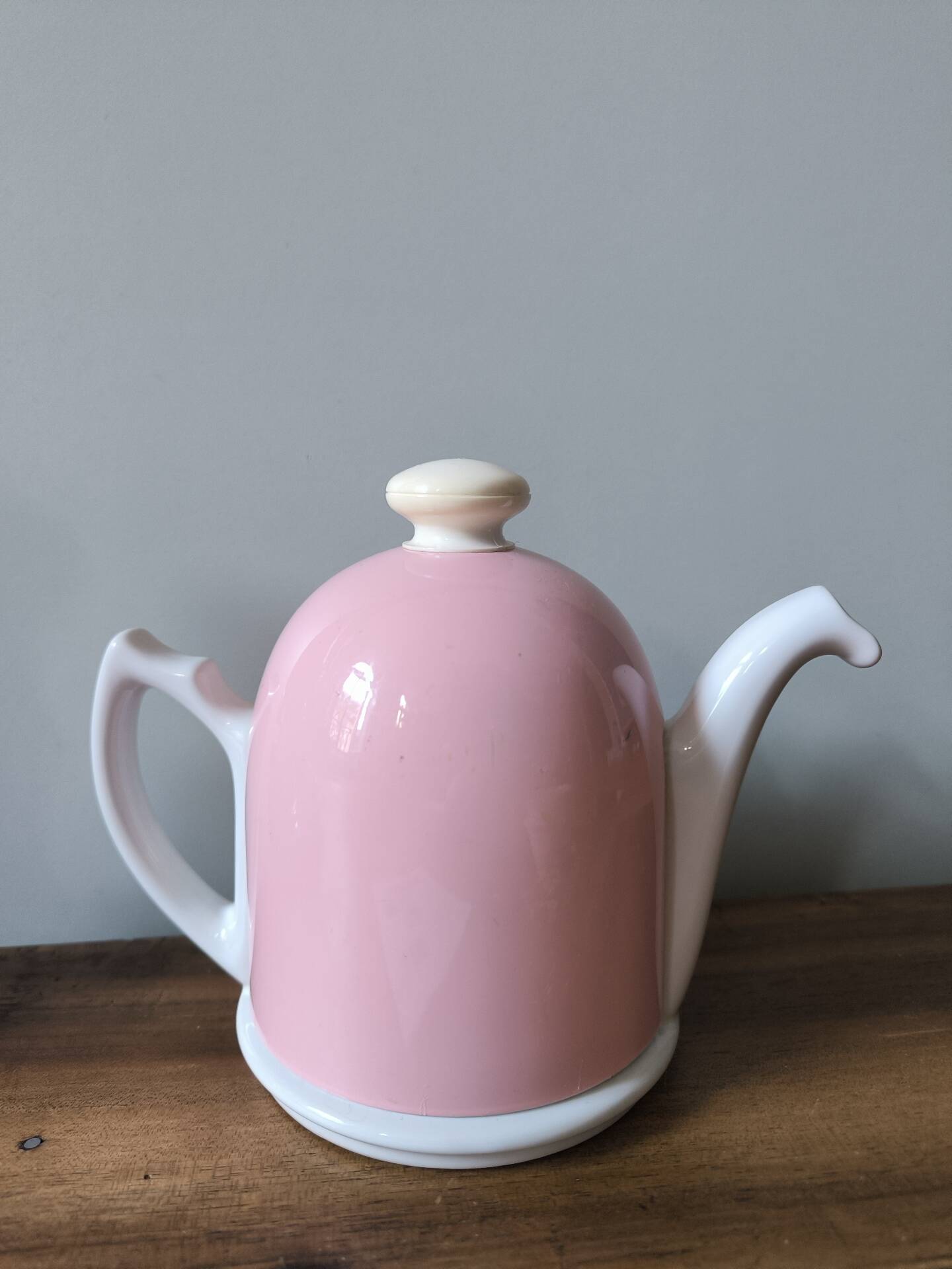 Théière tisanière vintage porcelaine cloche rose guy degrenne salam