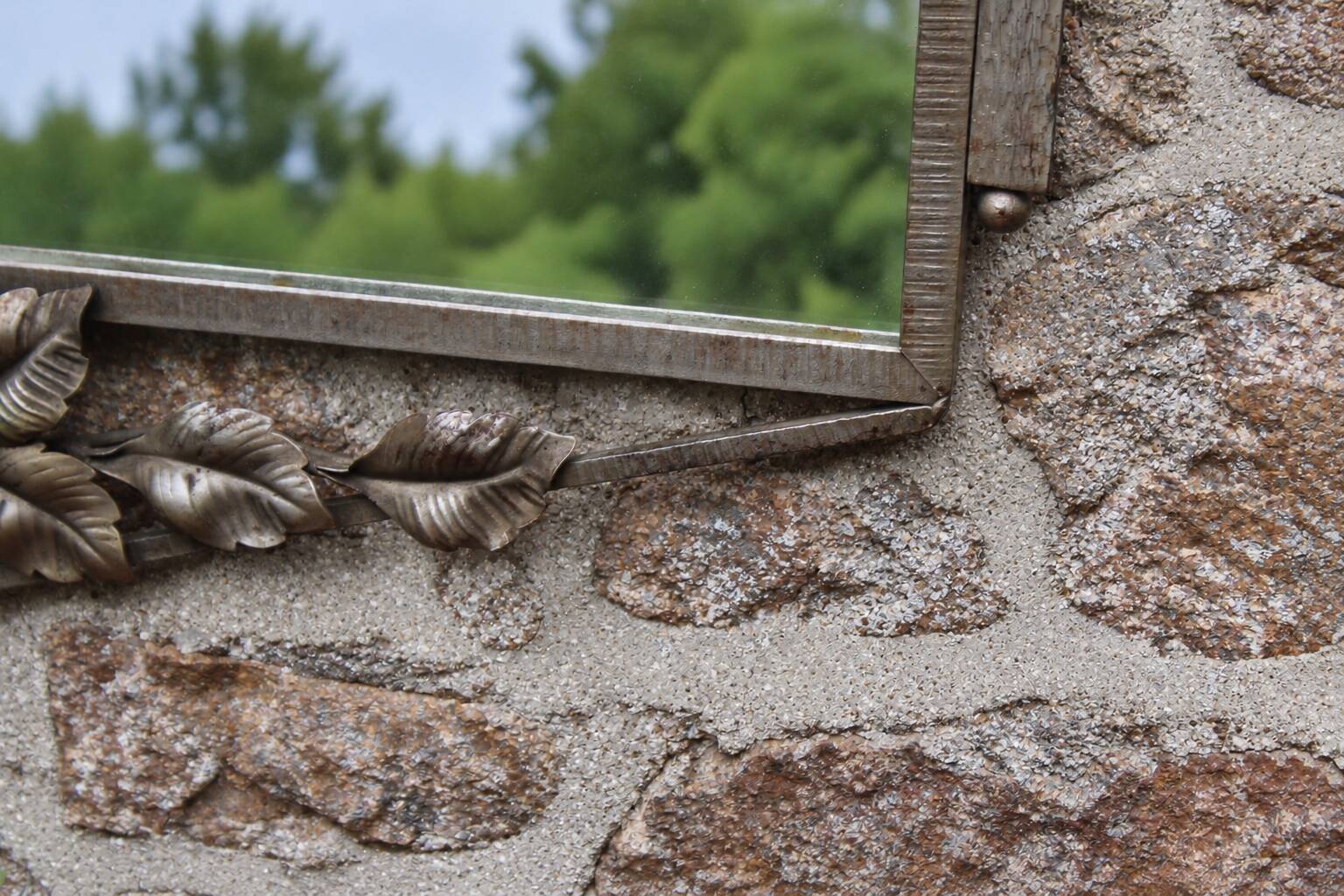 Antique Art Deco metal mirror with rose decoration – vintage wall mirror ann