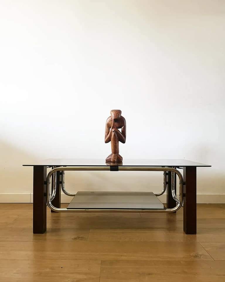 Coffee table 70 double smoked glass tray