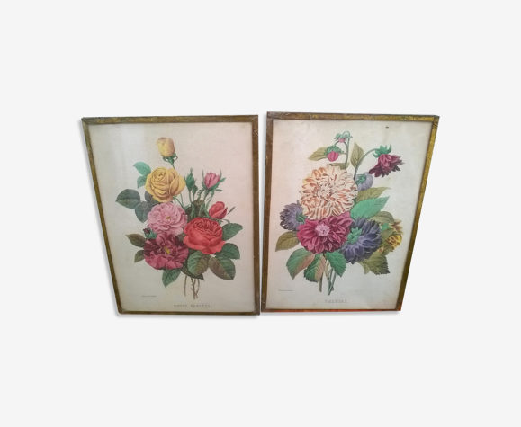 Paire de cadres "aux bouquets de fleurs"
